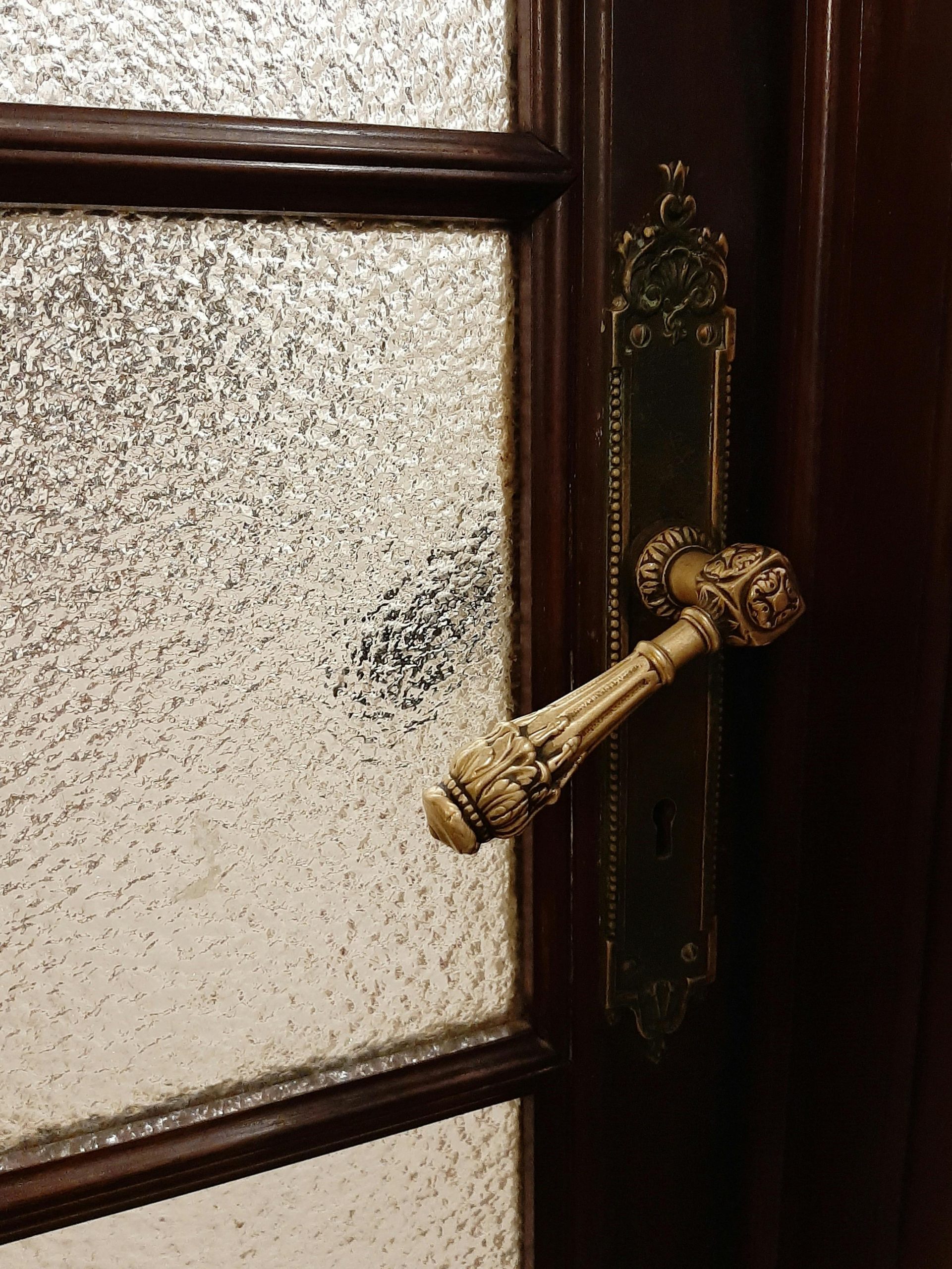 Poignée de porte en laiton sur porte vitrée